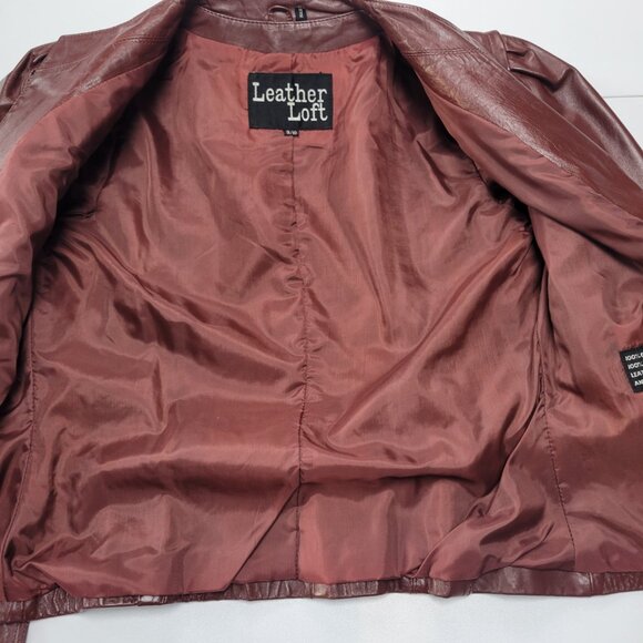 Vintage Leather Loft 100% Leather OxBlood Burgundy Belted Jacket Size 9/10 - Picture 7 of 14